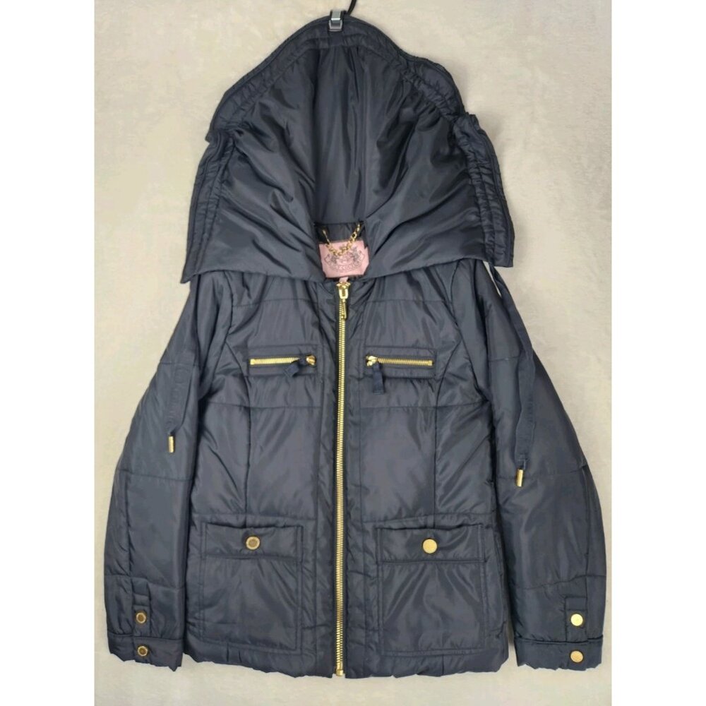 Juicy Couture Women's Hooded Black Gold Puffer Jacket‎ Size S 2010